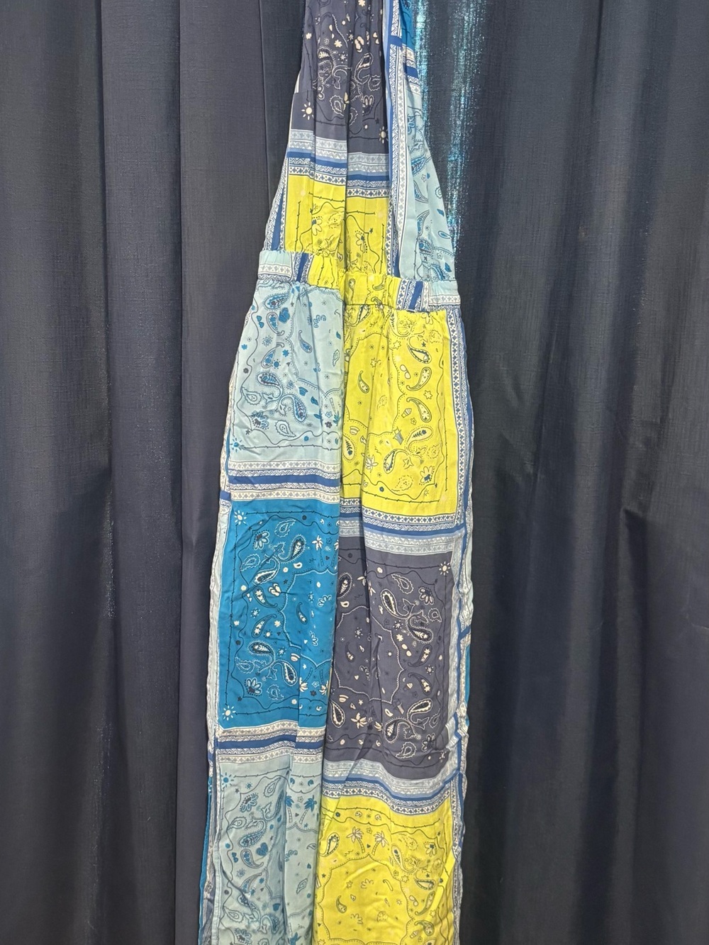 aerie Patchwork Bandana Print Jumpsuit in Blue, Yellow, Navy